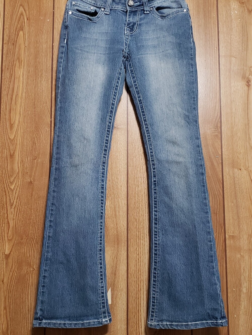 Vintage Red Rivet Juniors Sz 5 Flare Leg Blue Jeans Low Rise Y2K Festival Cowgir